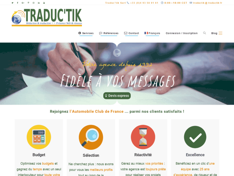 Screenshot du site : Traductik : Rédaction et Traduction / Présence Web