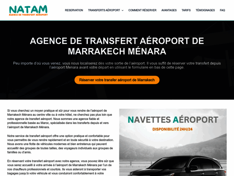 Screenshot du site : Agence de transfert aéroport Marrakech