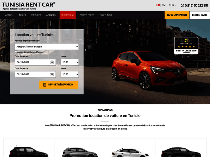Screenshot du site : Location voiture Tunisie : Tunisia Rent Car