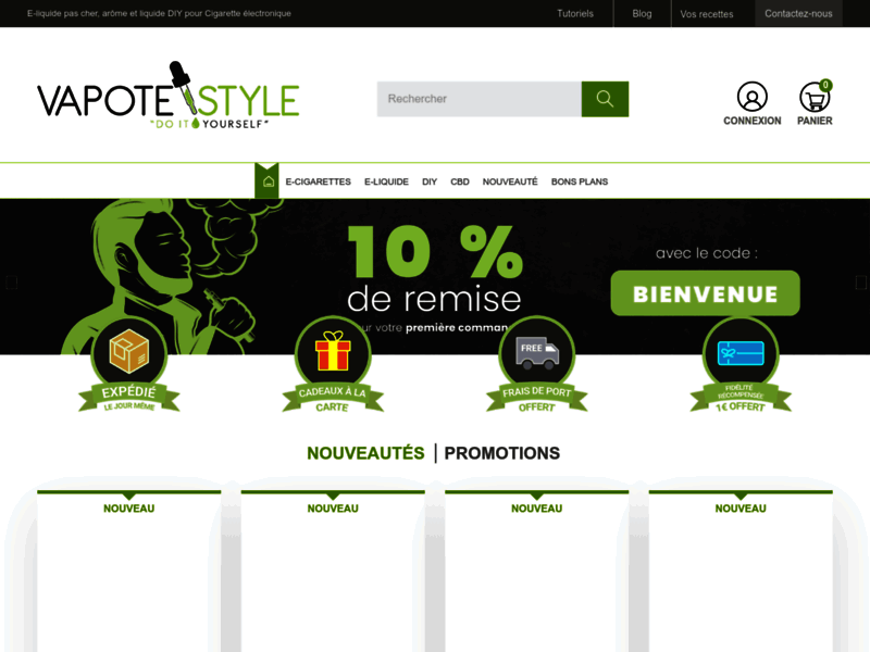 Screenshot du site : Vapote Style - La référence en arôme pour le diy
