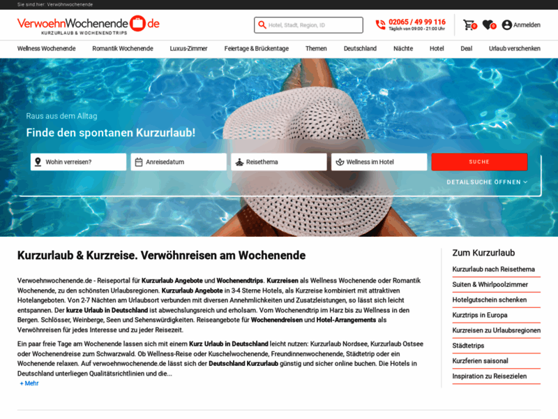 Screenshot du site : verwoehnwochenende.de