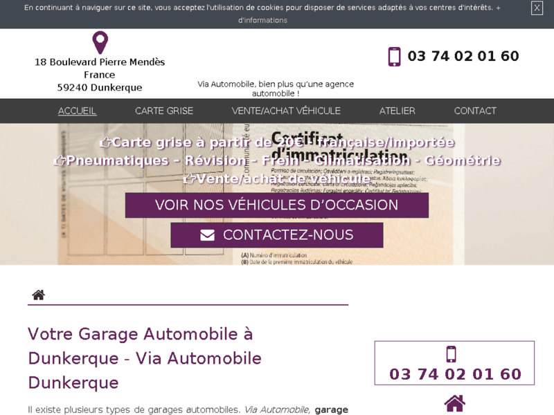Screenshot du site : Garage automobile à Dunkerque, Via Automobile