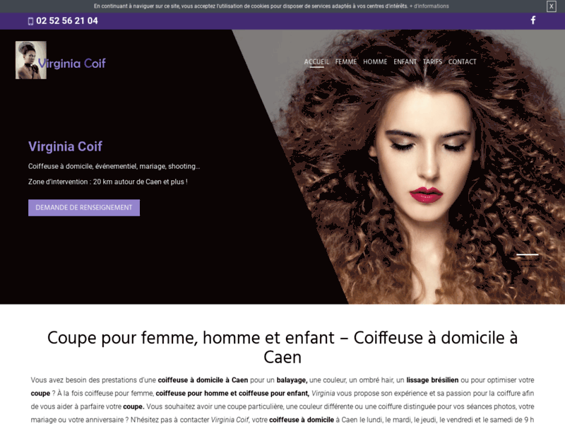 Screenshot du site : Votre coiffure femme à domicile à Caen