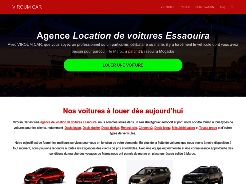 Screenshot du site : Agence de location de voiture à Marrakech