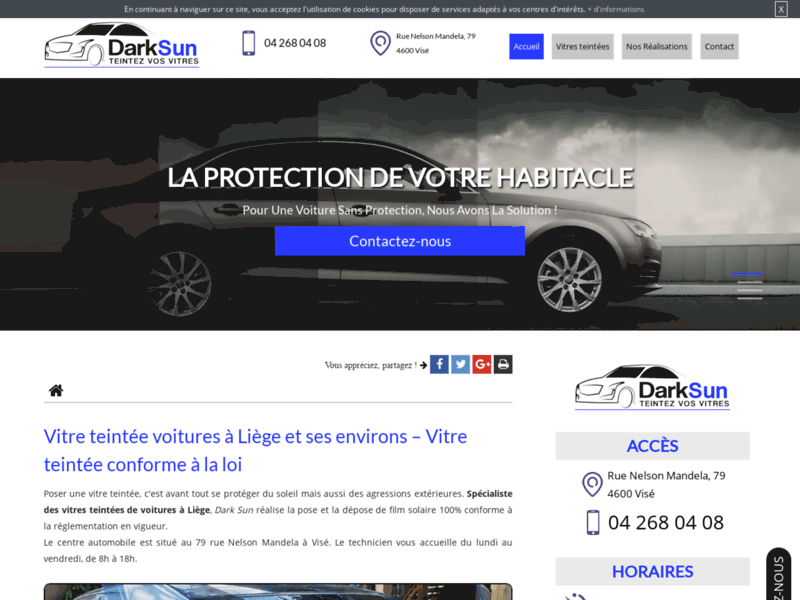 Screenshot du site : Vitres teintées de voiture à Liége - Dark Sun