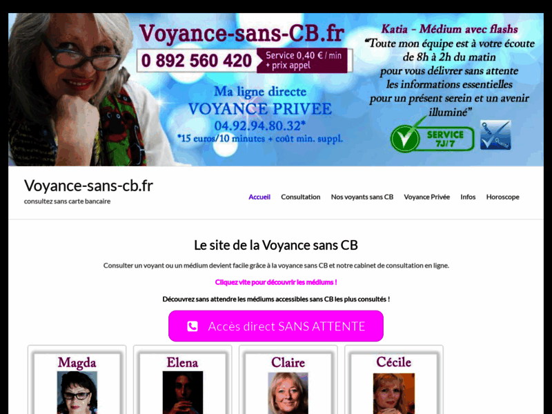 Screenshot du site : Voyance-sans-cb.fr site de voyance