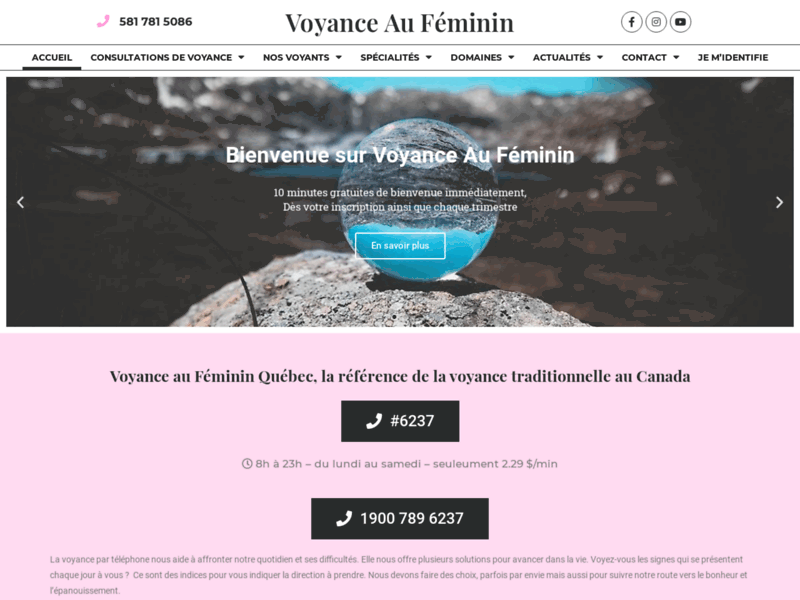 Screenshot du site : Voyance Au Féminin Quebec