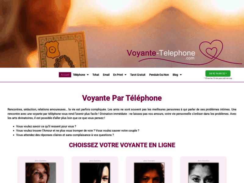 Screenshot du site : Voyante-telephone.com