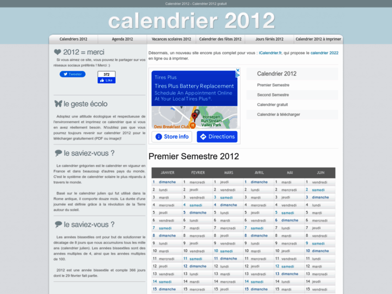 Calendrier 2012, la référence des calendriers en ligne