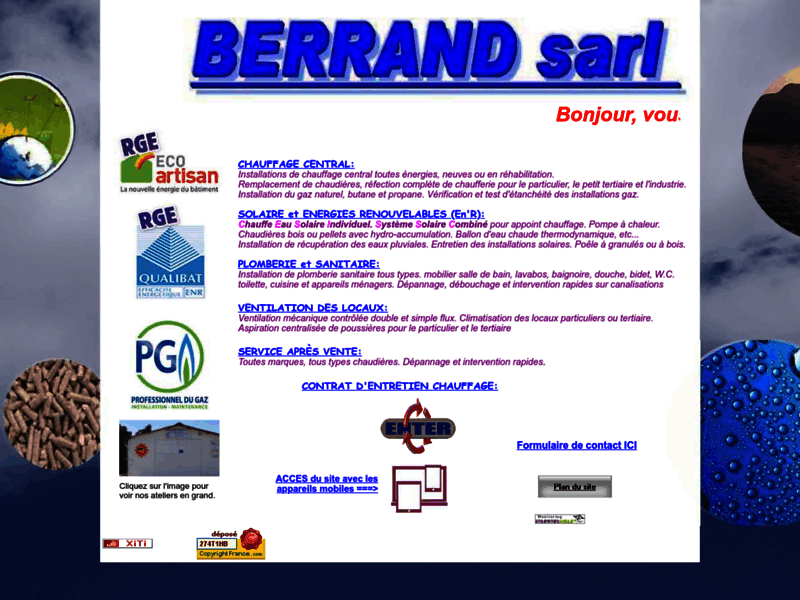  BERRAND sarl (Entreprise). Chauffage solaire énergies renouvelables, plomberie sanitaire, en Haute-Vienne - FRANCE.