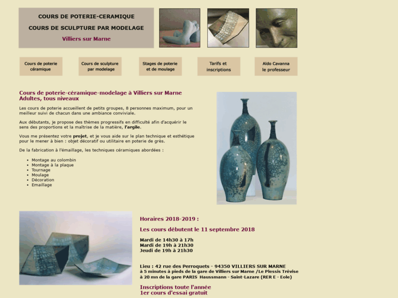 Stages et cours de poterie, céramique, sculpture à Villiers 94