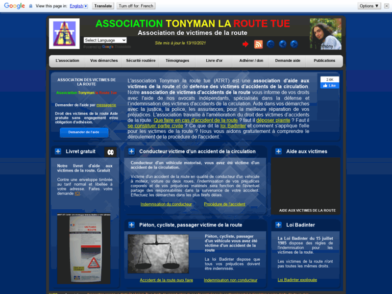 Association Tonyman la Route Tue, aide victimes d'accidents de la route