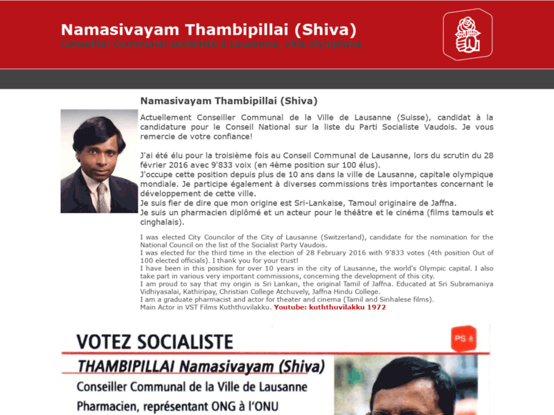 Election au Grand Conseil vaudois : Shiva Thambipillai, candidat député