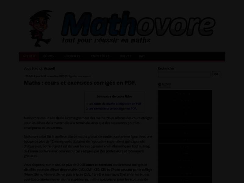 Mathovore, les mathématiques pratiquées