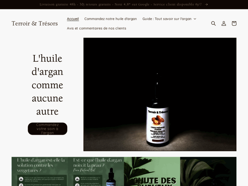 Terroir & Trésors, site e-commerce d'huile d'argan