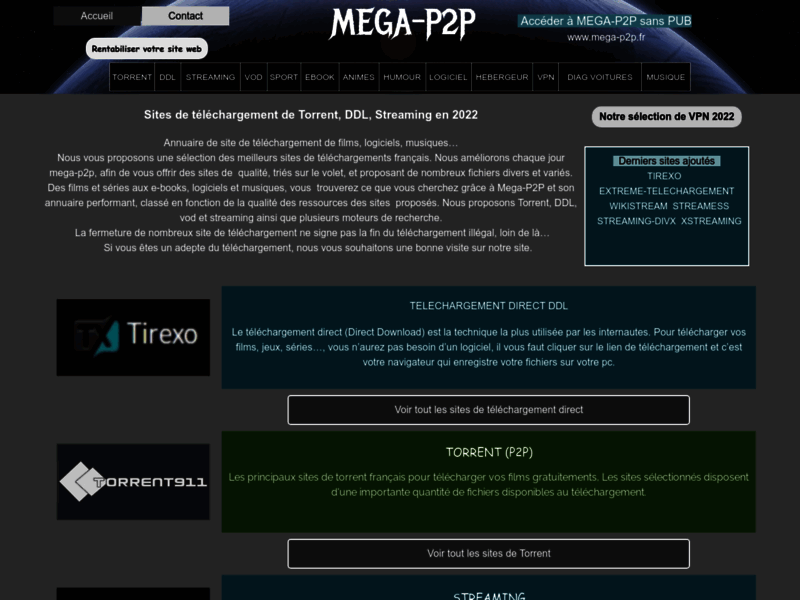 Mega P2P, téléchargement vidéo, musique et logiciel