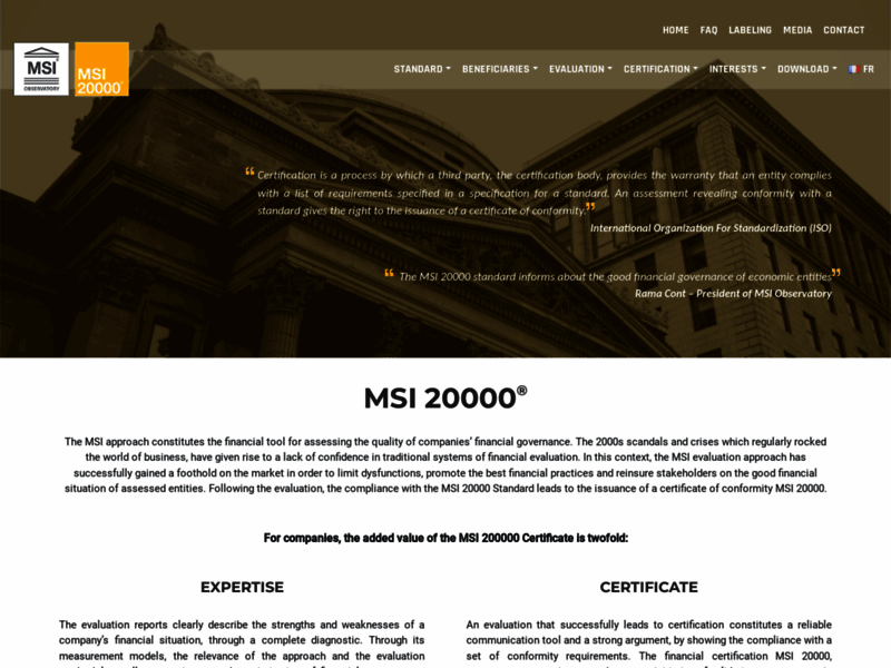 MSI 20000, organisme de certification