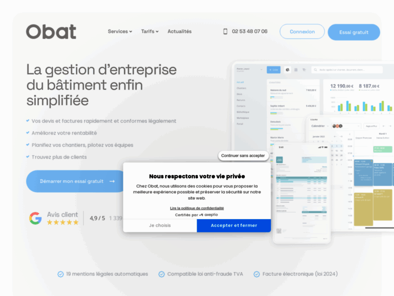 OBAT, logiciel de devis et facture en ligne pour les professionnels du bâtiment